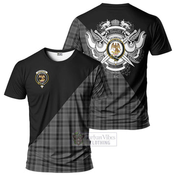 Drummond Grey Tartan T-Shirt with Family Crest and Military Logo Style