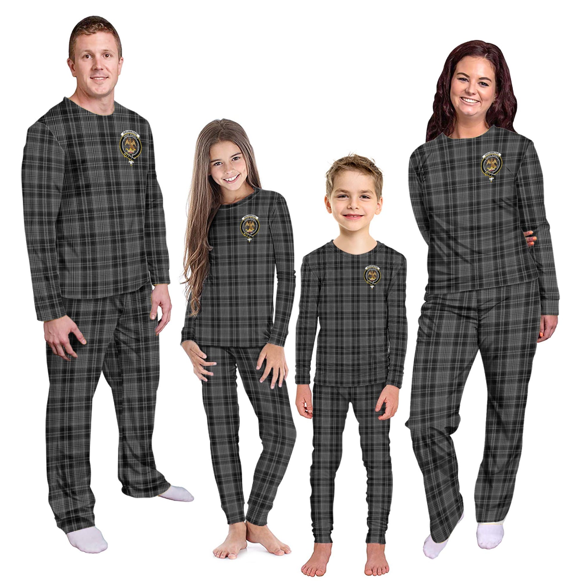 Drummond Grey Tartan Pajamas Family Set with Family Crest Kid - Tartan Vibes Clothing