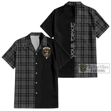 Drummond Grey Tartan Short Sleeve Button Shirt with Family Crest and Half Of Me Style