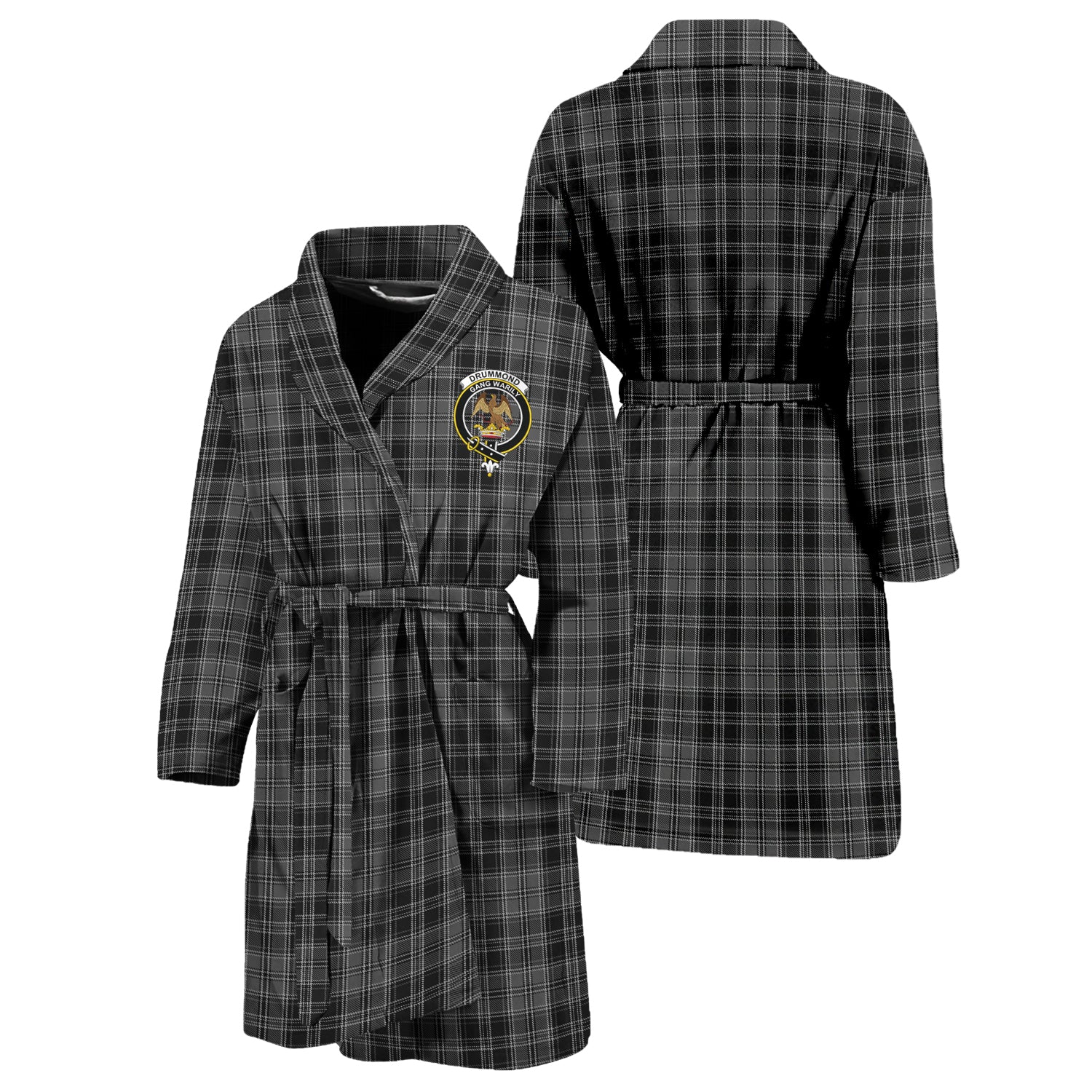 Drummond Grey Tartan Bathrobe with Family Crest Unisex S - Tartan Vibes Clothing