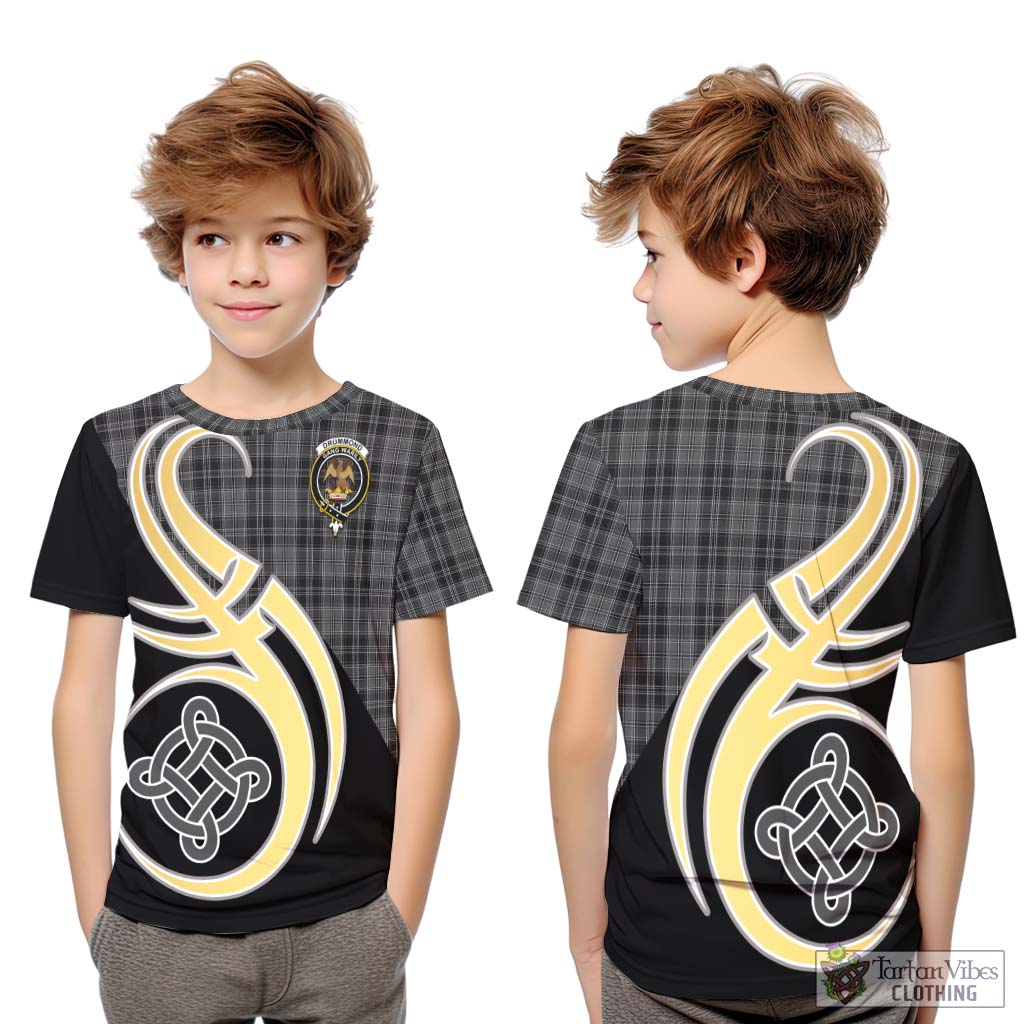 Drummond Grey Tartan Kid T-Shirt with Family Crest and Celtic Symbol Style Youth XL Size14 - Tartan Vibes Clothing