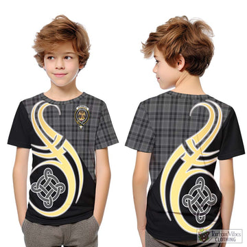 Drummond Grey Tartan Kid T-Shirt with Family Crest and Celtic Symbol Style