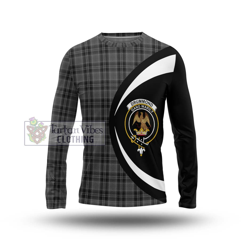 Drummond Grey Tartan Long Sleeve T-Shirt with Family Crest Circle Style Unisex - Tartan Vibes Clothing