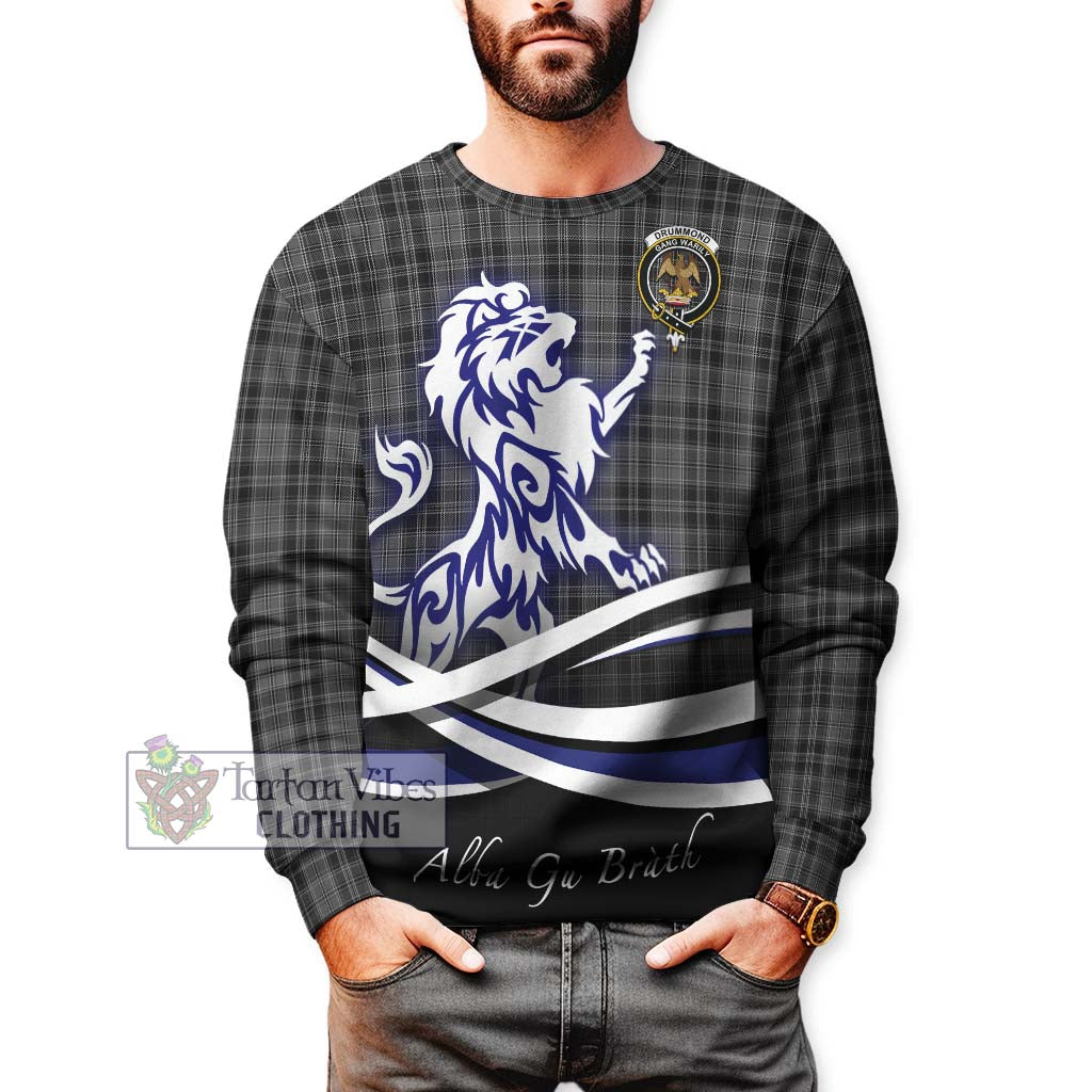 Tartan Vibes Clothing Drummond Grey Tartan Sweatshirt with Alba Gu Brath Regal Lion Emblem