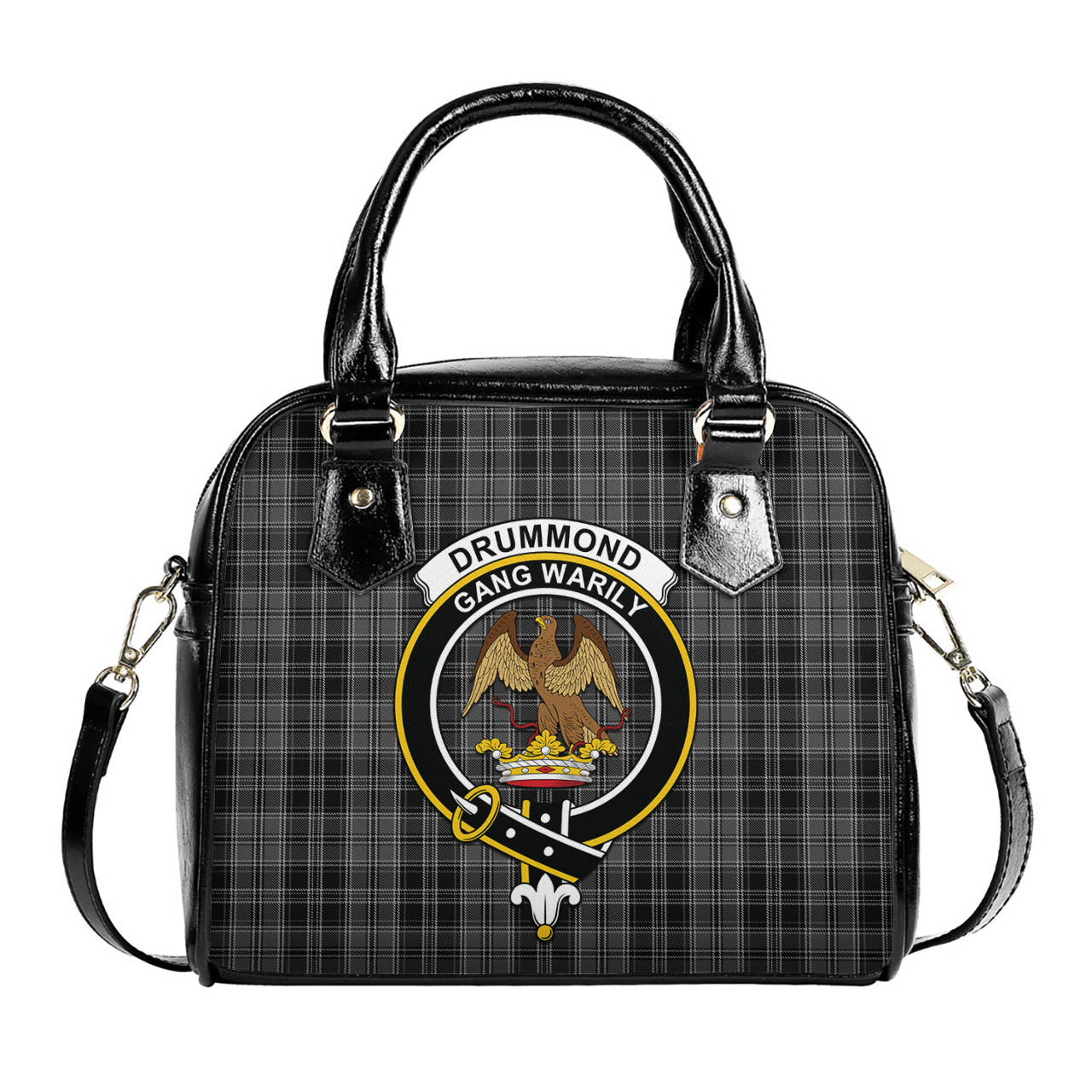 Drummond Grey Tartan Shoulder Handbags with Family Crest One Size 6*25*22 cm - Tartanvibesclothing