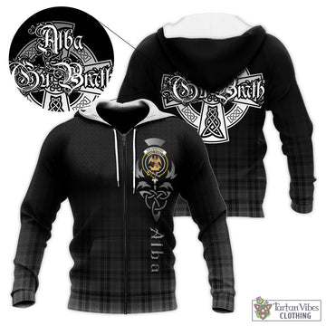 Drummond Grey Tartan Knitted Hoodie Featuring Alba Gu Brath Family Crest Celtic Inspired