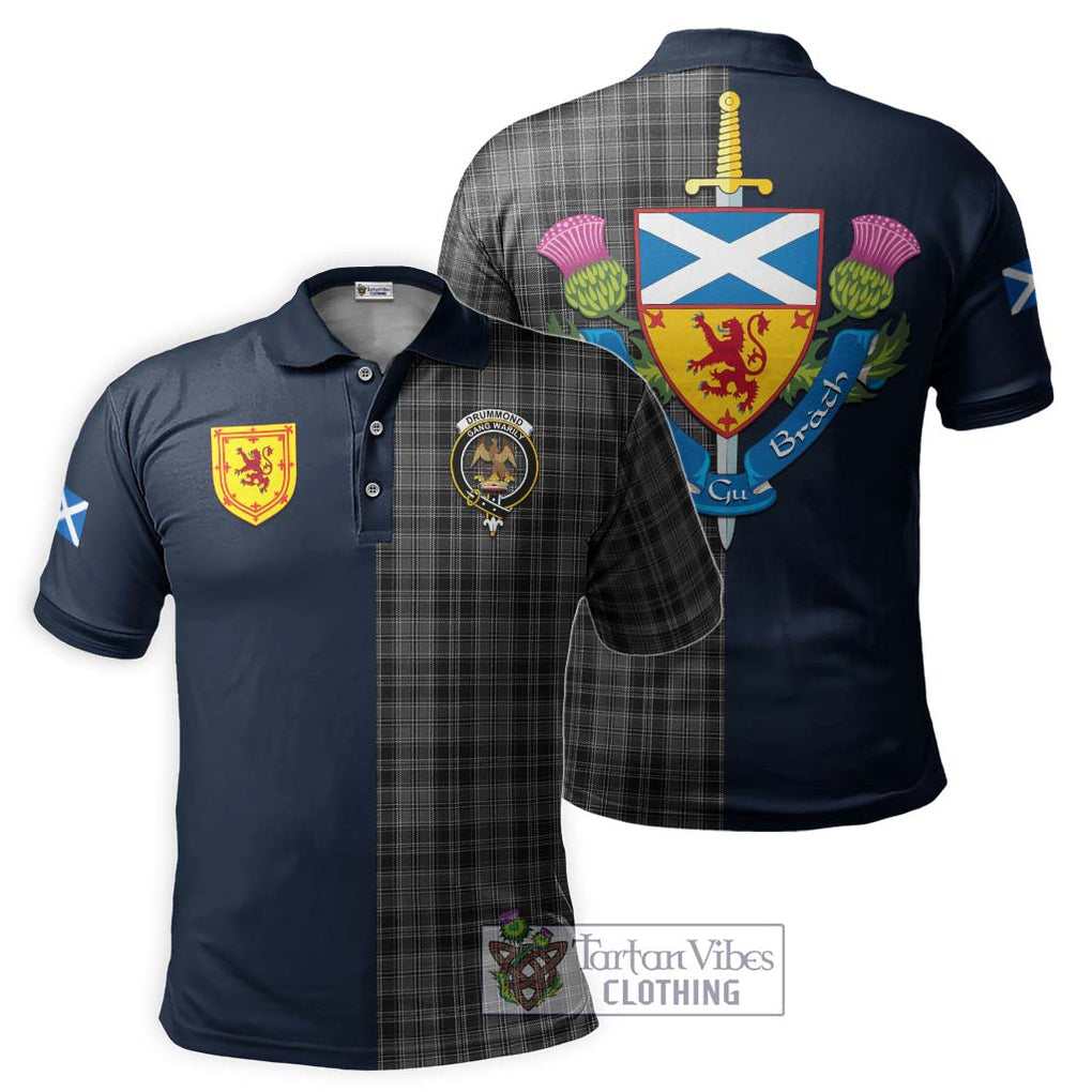 Tartan Vibes Clothing Drummond Grey Tartan Polo Shirt with Scottish Lion Royal Arm Half Style