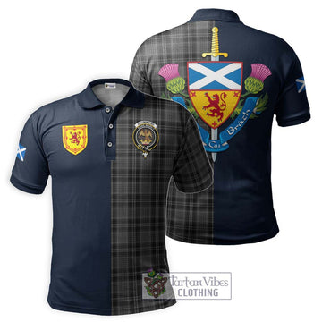 Drummond Grey Tartan Polo Shirt Alba with Scottish Lion Royal Arm Half Style