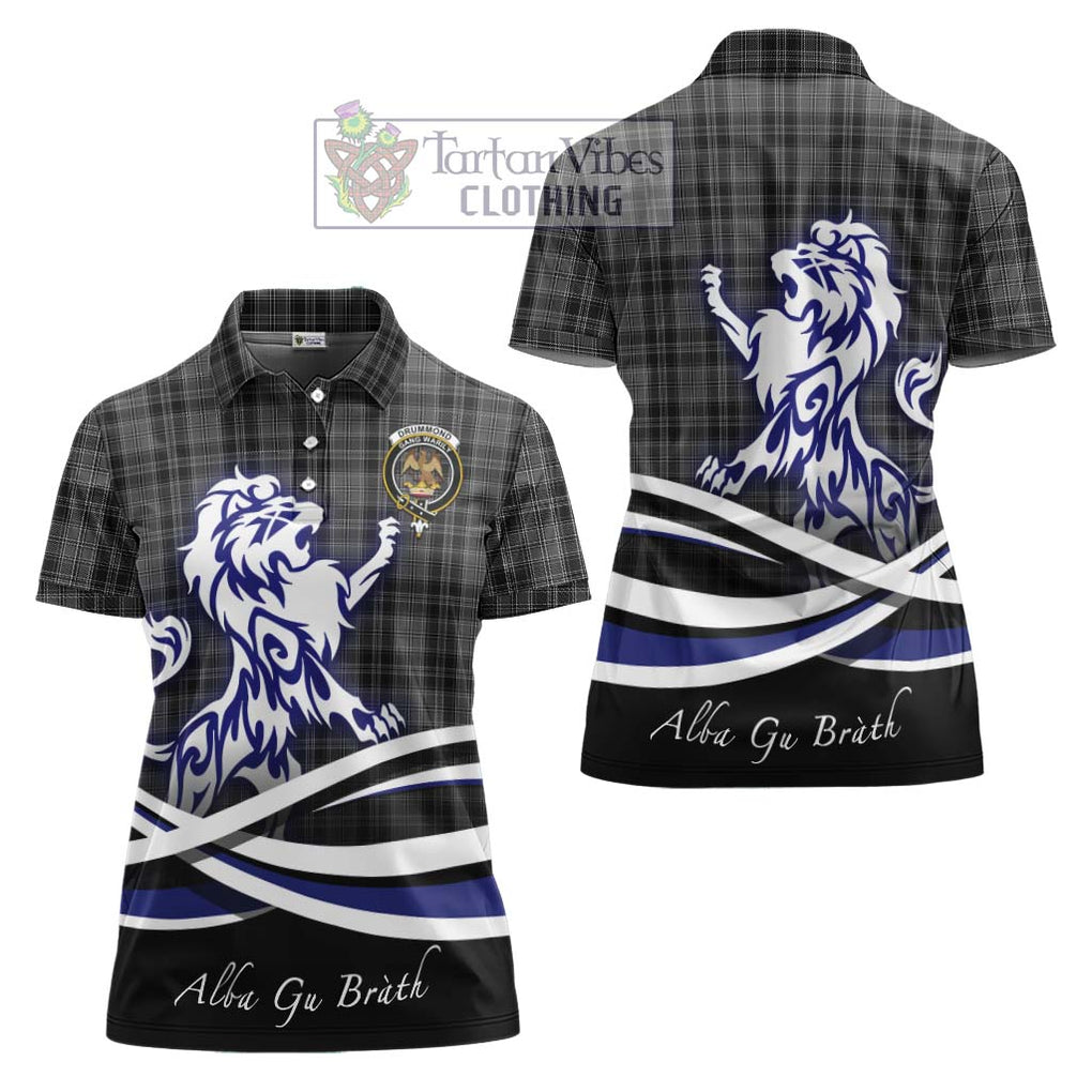 Drummond Grey Tartan Women's Polo Shirt with Alba Gu Brath Regal Lion Emblem Women - Tartanvibesclothing Shop