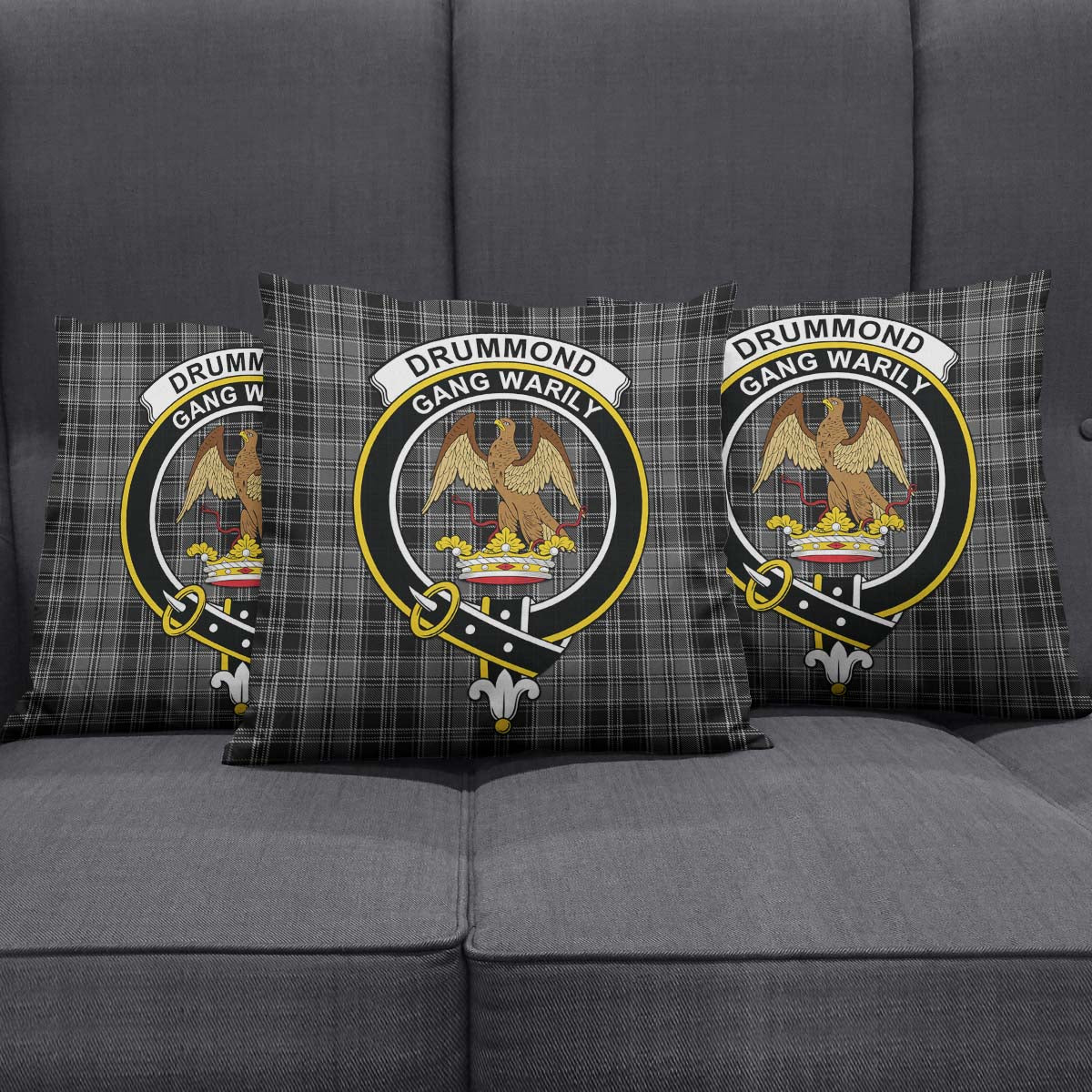 Drummond Grey Tartan Pillow Cover with Family Crest Square Pillow Cover - Tartanvibesclothing