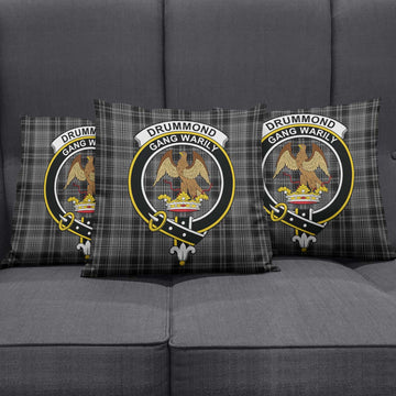 Drummond Grey Tartan Pillow Cover with Family Crest