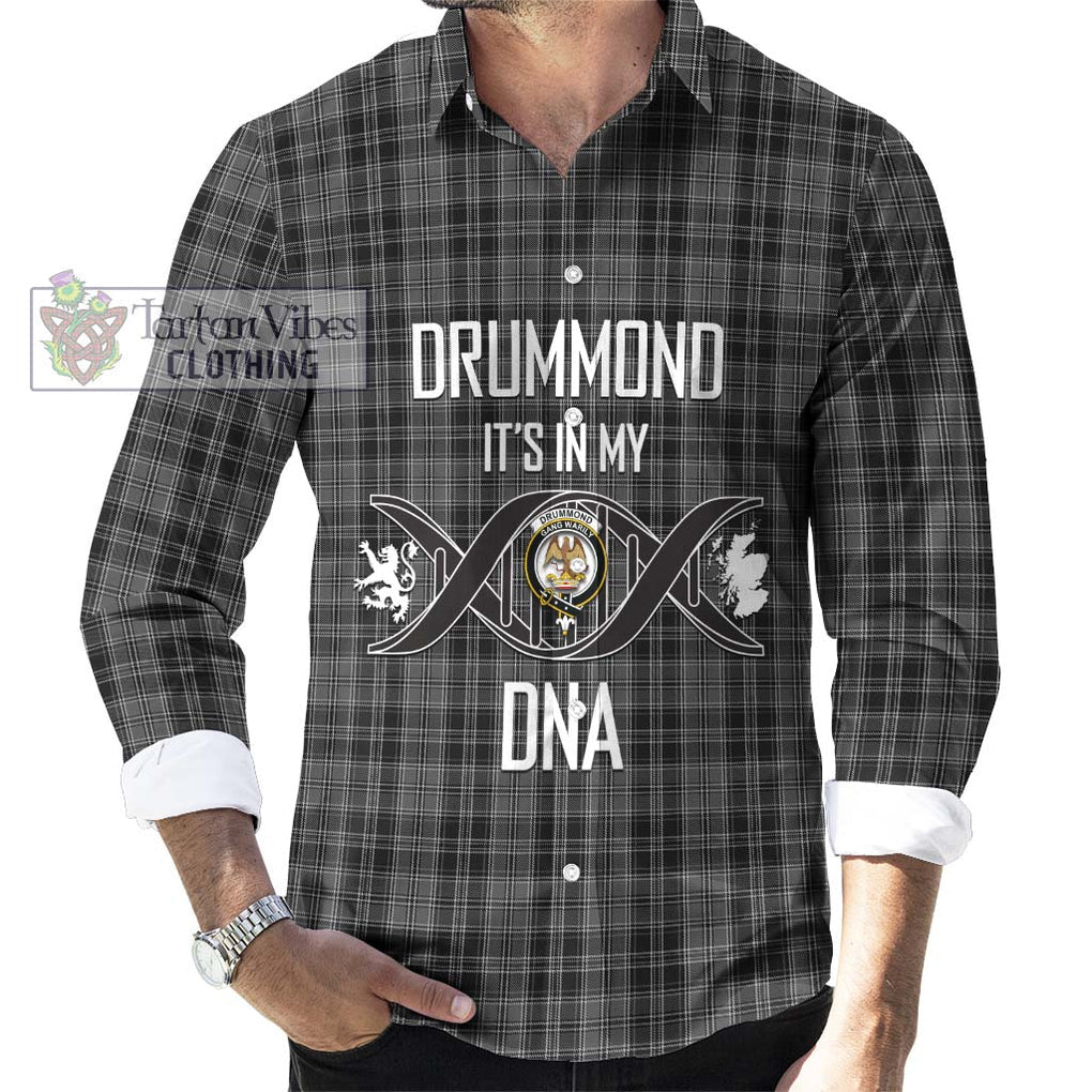 Drummond Grey Tartan Long Sleeve Button Shirt with Family Crest DNA In Me Style Men's Shirt S - Tartanvibesclothing Shop