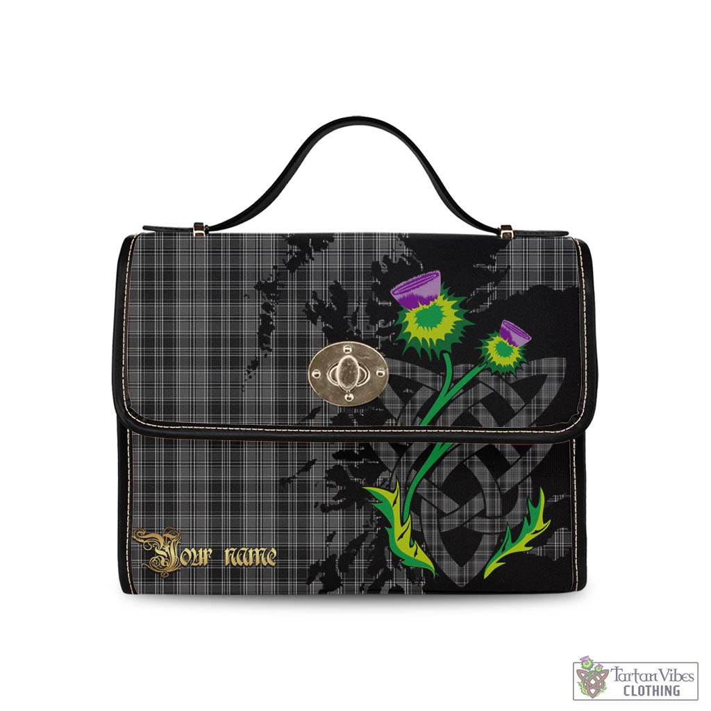 Tartan Vibes Clothing Drummond Grey Tartan Waterproof Canvas Bag with Scotland Map and Thistle Celtic Accents