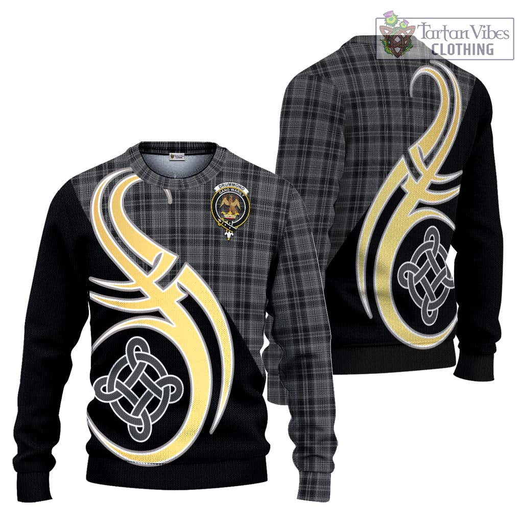 Drummond Grey Tartan Knitted Sweater with Family Crest and Celtic Symbol Style Unisex - Tartan Vibes Clothing