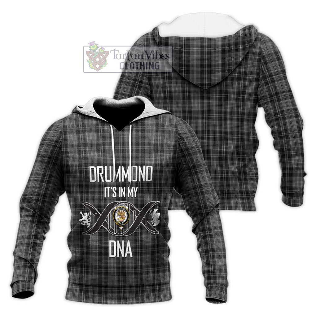 Drummond Grey Tartan Knitted Hoodie with Family Crest DNA In Me Style Unisex Knitted Pullover Hoodie - Tartanvibesclothing Shop