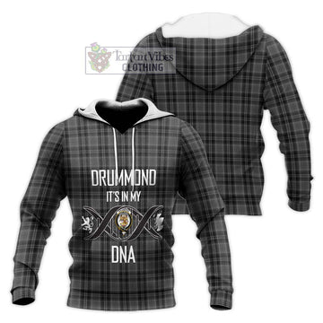 Drummond Grey Tartan Knitted Hoodie with Family Crest DNA In Me Style