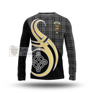 Drummond Grey Tartan Long Sleeve T-Shirt with Family Crest and Celtic Symbol Style