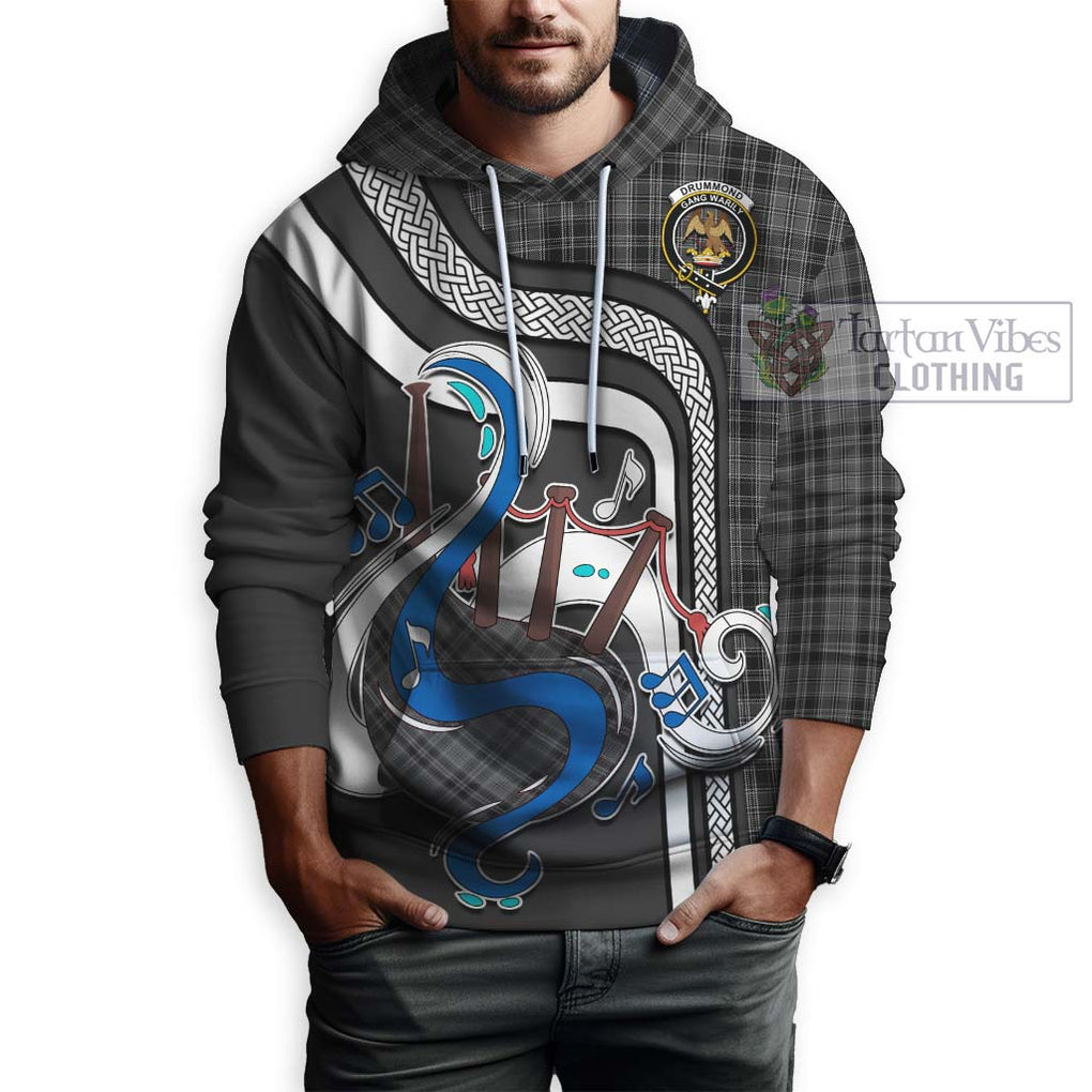 Drummond Grey Tartan Hoodie with Epic Bagpipe Style Zip Hoodie - Tartanvibesclothing Shop