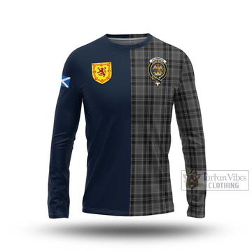 Drummond Grey Tartan Long Sleeve T-Shirt Alba with Scottish Lion Royal Arm Half Style