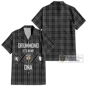 Drummond Grey Tartan Short Sleeve Button Shirt with Family Crest DNA In Me Style