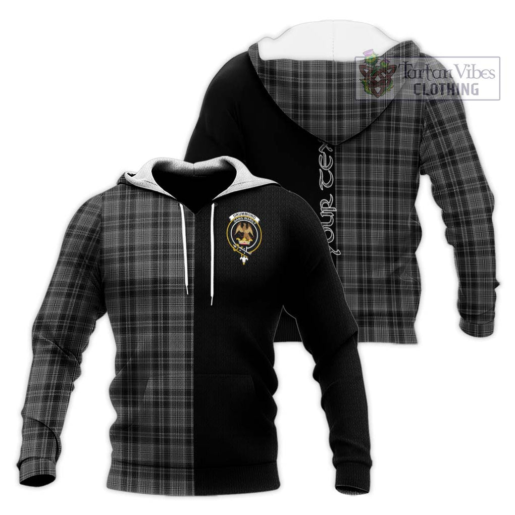 Drummond Grey Tartan Knitted Hoodie with Family Crest and Half Of Me Style Unisex Knitted Pullover Hoodie - Tartanvibesclothing Shop