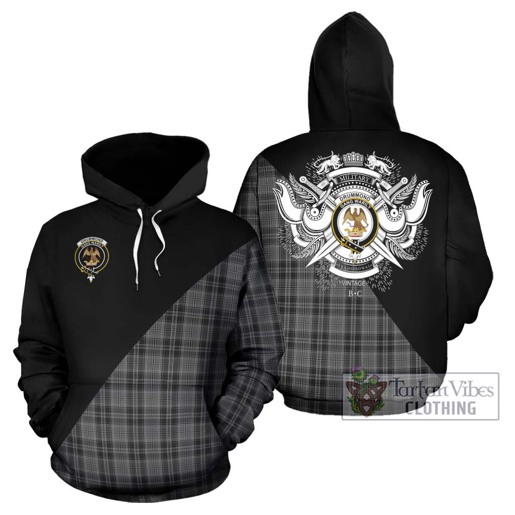 Drummond Grey Tartan Hoodie with Family Crest and Military Logo Style Zip Hoodie - Tartanvibesclothing Shop