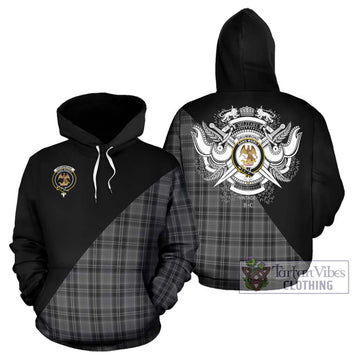 Drummond Grey Tartan Hoodie with Family Crest and Military Logo Style