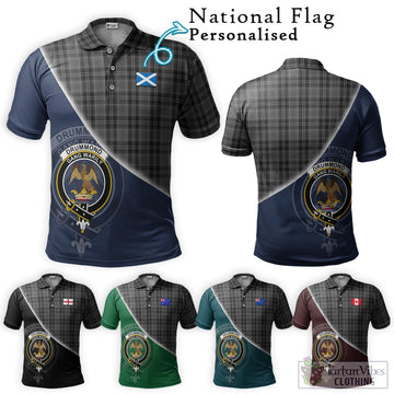 Drummond Grey Tartan Polo Shirt with Personalised National Flag and Family Crest Half Style