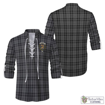 Drummond Grey Tartan Men's Scottish Traditional Jacobite Ghillie Kilt Shirt with Family Crest