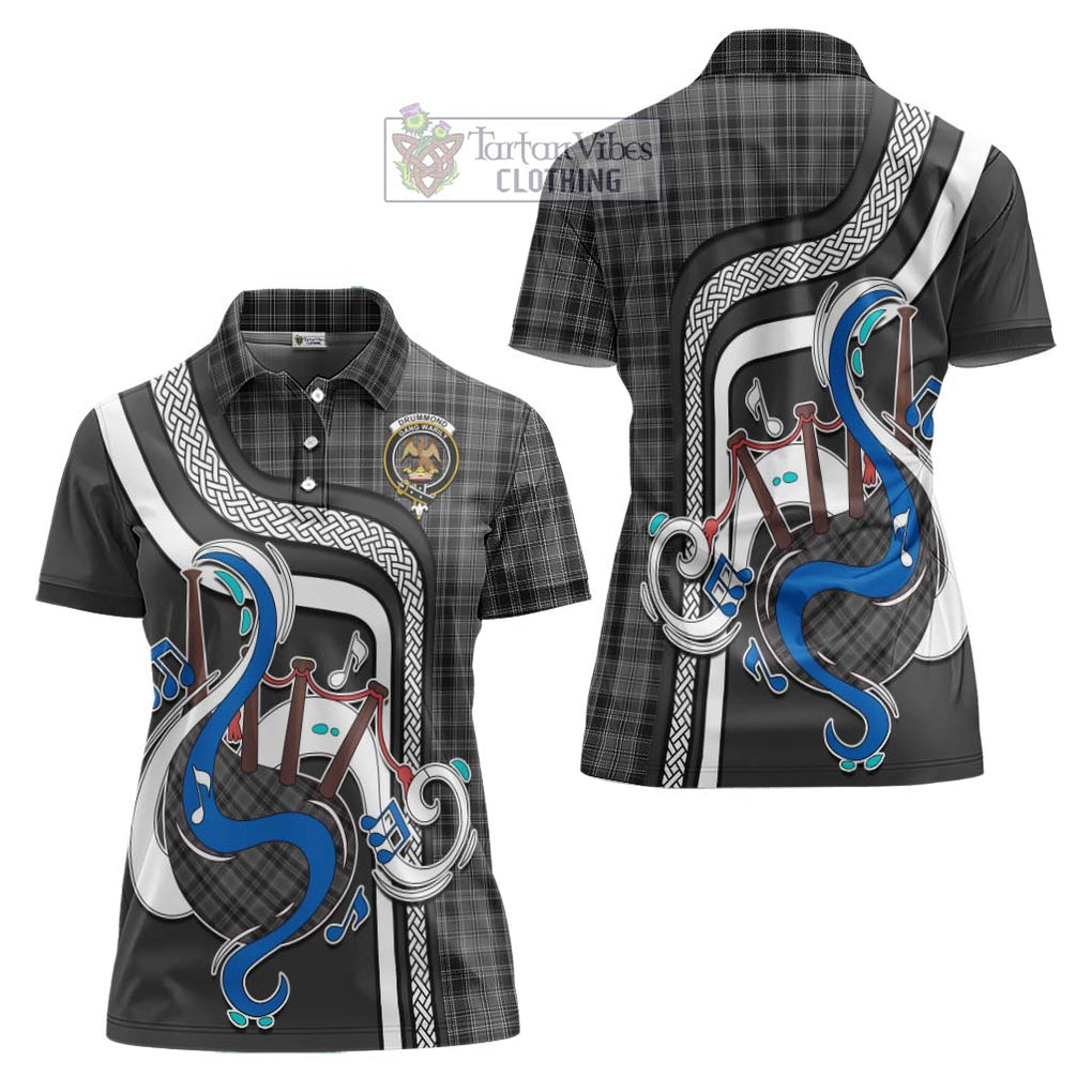 Drummond Grey Tartan Women's Polo Shirt with Epic Bagpipe Style Women - Tartanvibesclothing Shop