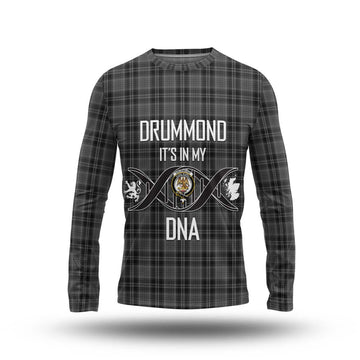 Drummond Grey Tartan Long Sleeve T-Shirt with Family Crest DNA In Me Style