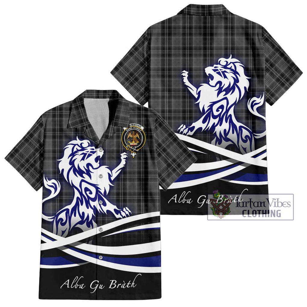 Drummond Grey Tartan Short Sleeve Button Shirt with Alba Gu Brath Regal Lion Emblem Kid - Tartanvibesclothing Shop