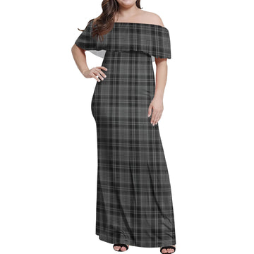 Drummond Grey Tartan Off Shoulder Long Dress