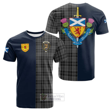 Drummond Grey Tartan Cotton T-shirt Alba with Scottish Lion Royal Arm Half Style