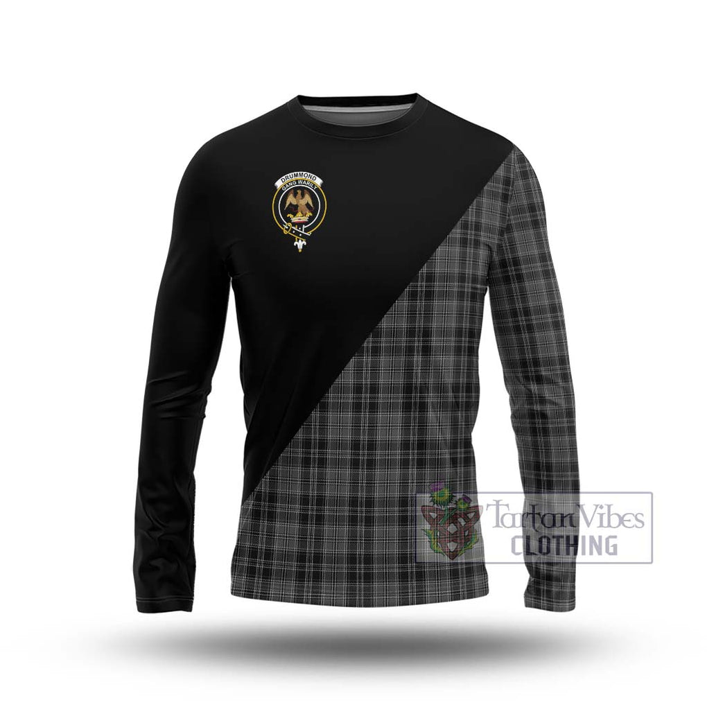 Drummond Grey Tartan Long Sleeve T-Shirt with Family Crest and Military Logo Style Unisex - Tartanvibesclothing Shop