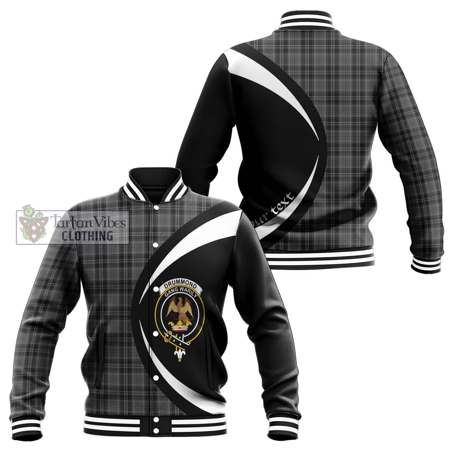 Drummond Grey Tartan Baseball Jacket with Family Crest Circle Style Unisex - Tartan Vibes Clothing