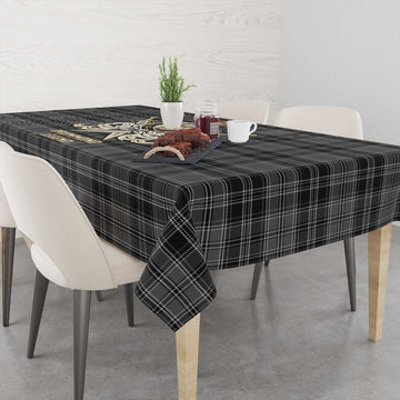 Drummond Grey Tartan Tablecloth with Clan Crest and the Golden Sword of Courageous Legacy