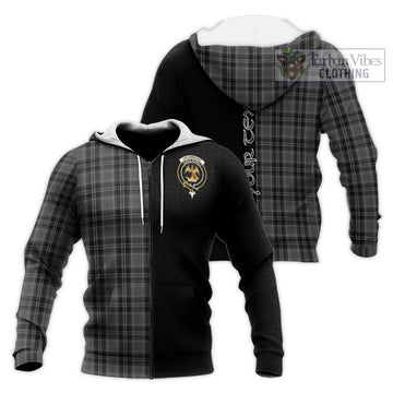 Drummond Grey Tartan Knitted Hoodie with Family Crest and Half Of Me Style