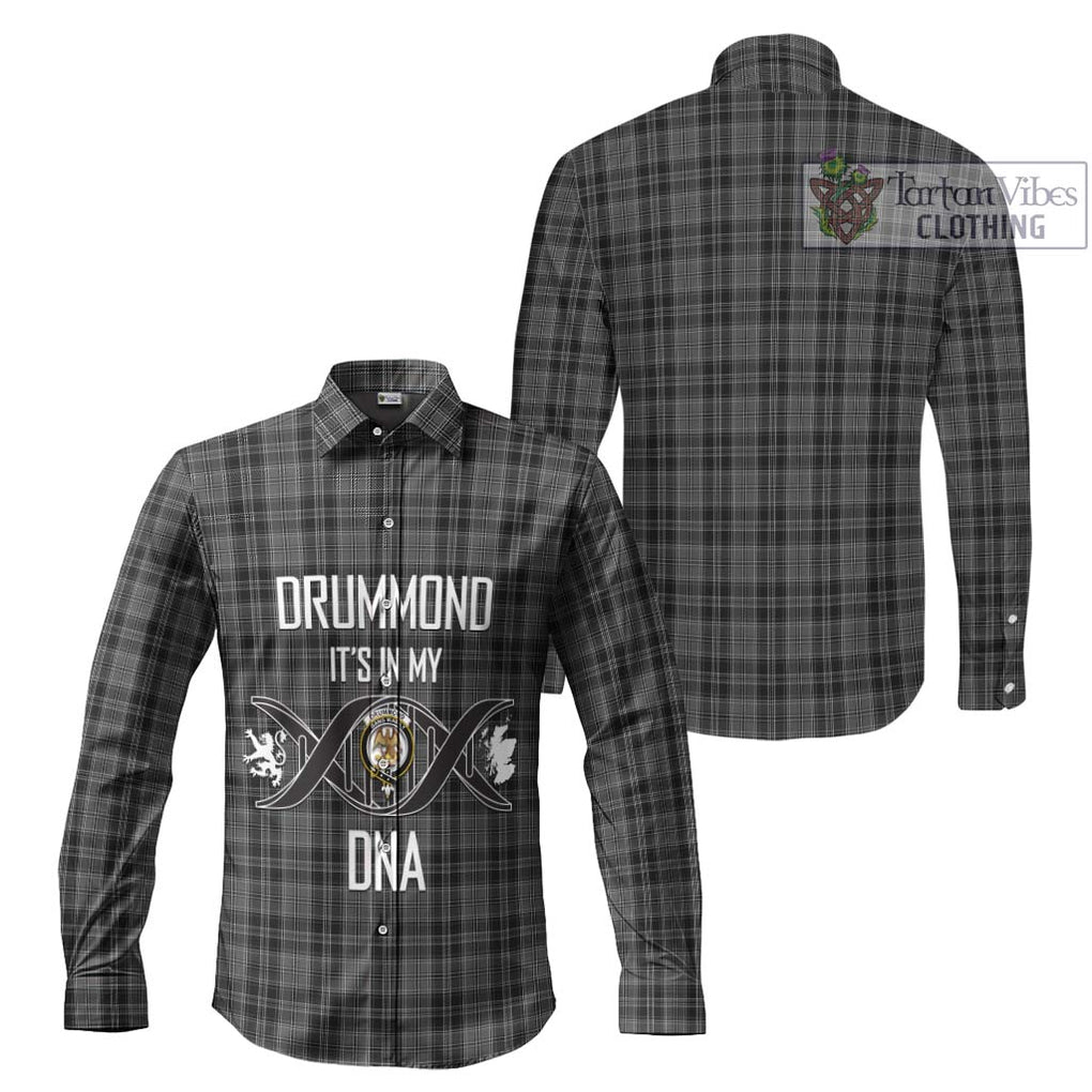 Drummond Grey Tartan Long Sleeve Button Shirt with Family Crest DNA In Me Style Men's Shirt - Tartanvibesclothing Shop