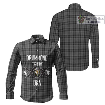 Drummond Grey Tartan Long Sleeve Button Shirt with Family Crest DNA In Me Style