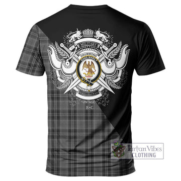 Drummond Grey Tartan T-Shirt with Family Crest and Military Logo Style