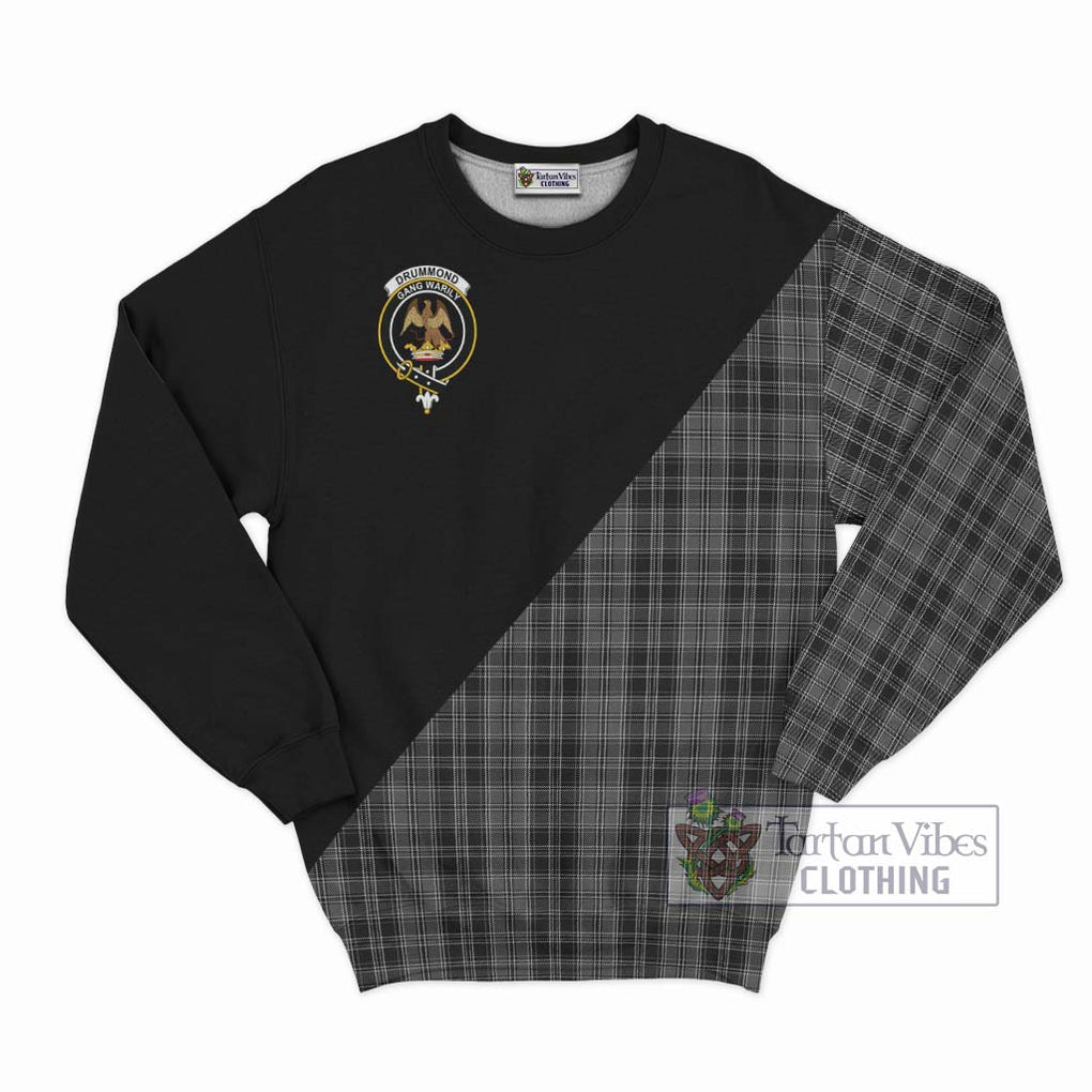 Drummond Grey Tartan Sweatshirt with Family Crest and Military Logo Style - Tartanvibesclothing Shop