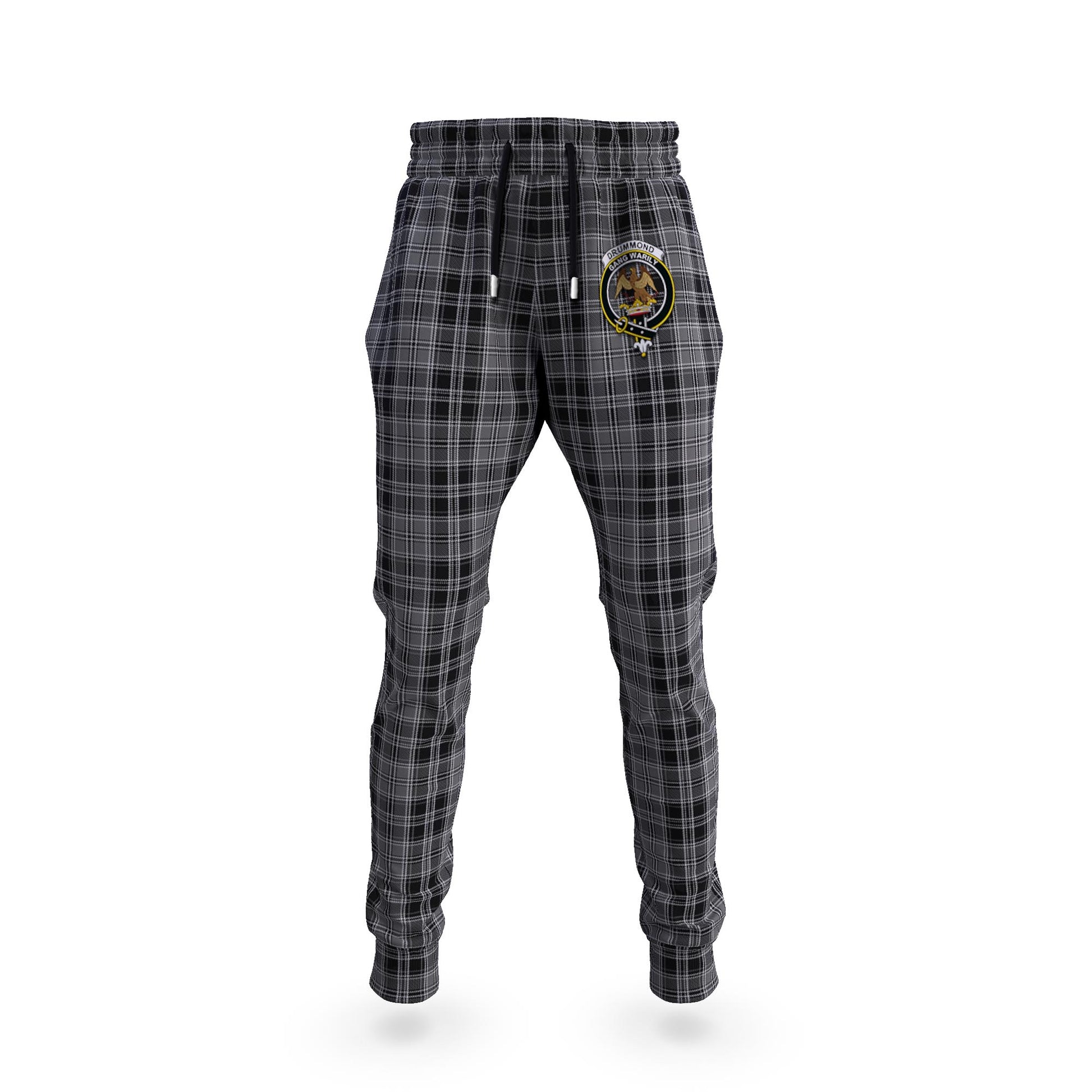 Drummond Grey Tartan Joggers Pants with Family Crest - Tartanvibesclothing