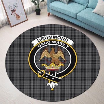 Drummond Grey Tartan Round Rug with Family Crest