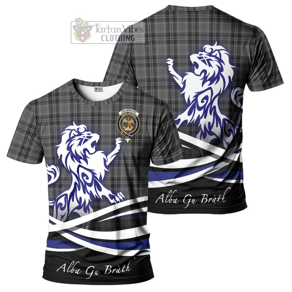 Tartan Vibes Clothing Drummond Grey Tartan Cotton T-shirt with Alba Gu Brath Regal Lion Emblem