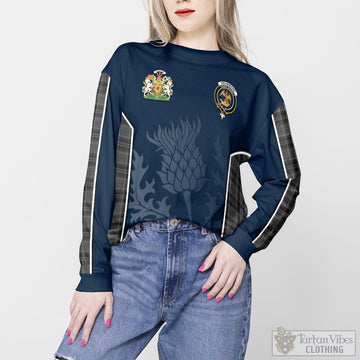 Drummond Grey Tartan Sweatshirt with Family Crest and Scottish Thistle Vibes Sport Style