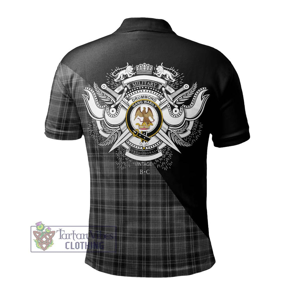 Drummond Grey Tartan Polo Shirt with Family Crest and Military Logo Style - Tartanvibesclothing Shop