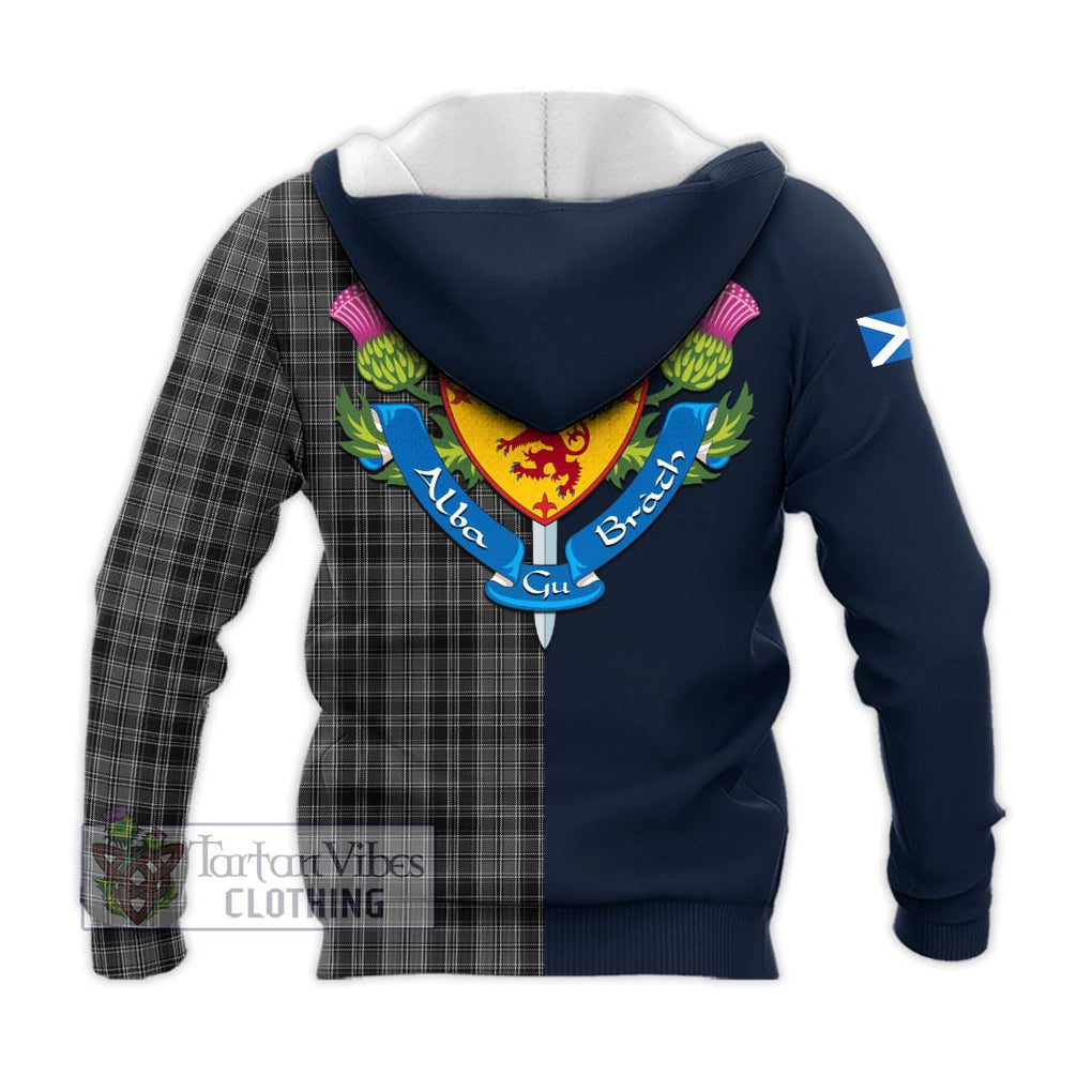 Tartan Vibes Clothing Drummond Grey Tartan Knitted Hoodie with Scottish Lion Royal Arm Half Style