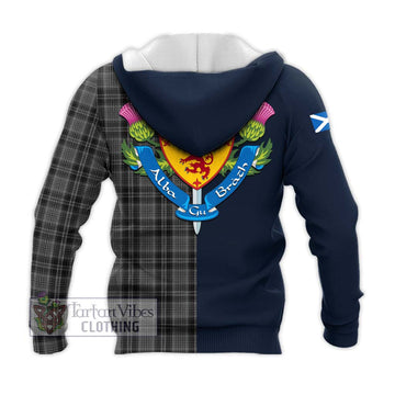 Drummond Grey Tartan Knitted Hoodie Alba with Scottish Lion Royal Arm Half Style