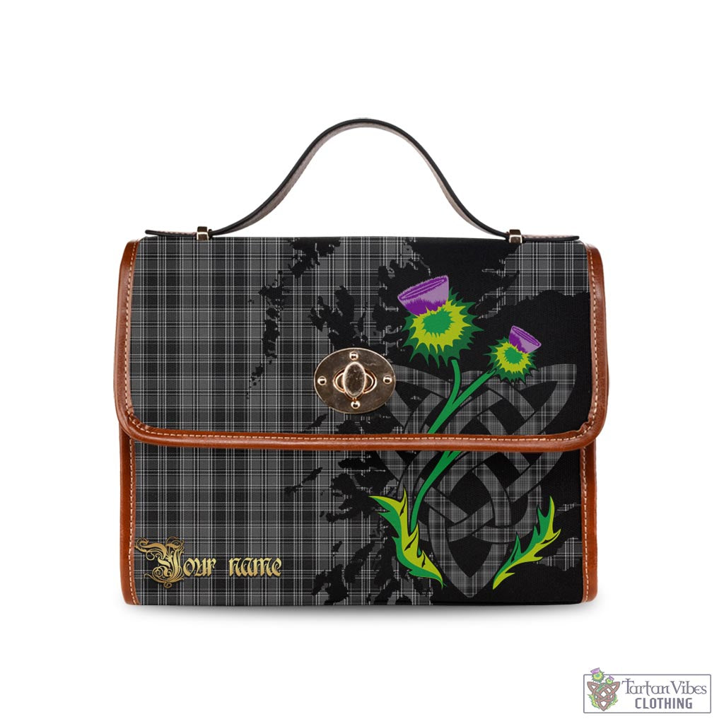 Tartan Vibes Clothing Drummond Grey Tartan Waterproof Canvas Bag with Scotland Map and Thistle Celtic Accents